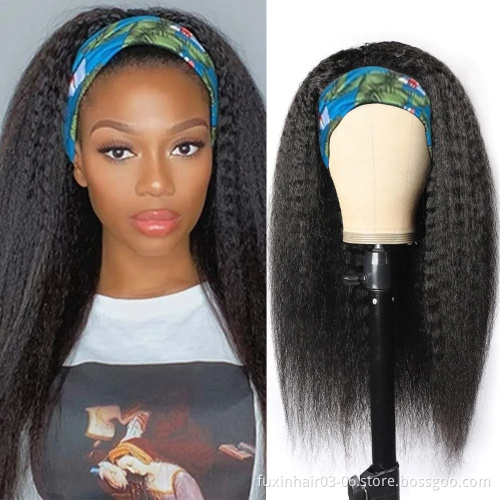 Ladies Long Kinky Straight Headband Hair Wigs For African American Women Natural Black 16-22 Inch  Afro Wig
